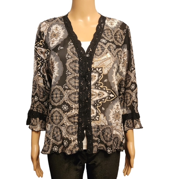 Paisly Button Down Semi Sheer Blouse - Picture 1 of 14